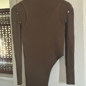 Zara Chocolate Ribbed Bodysuit